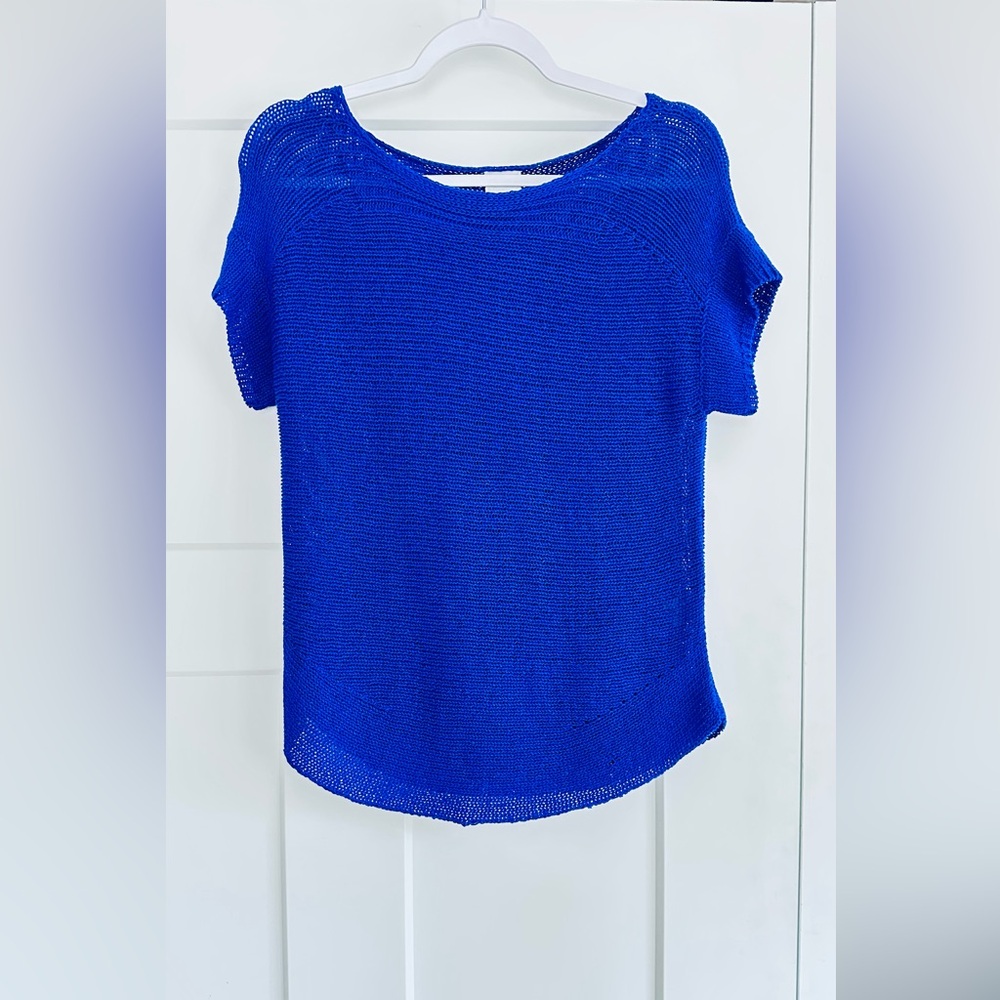 NWOT Anthropologie Cupio Royal blue short sleeve knit top size small.